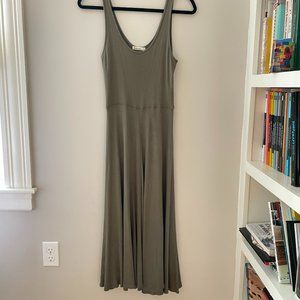 Marine Layer Lexi Aline Ribbed Midi Dress in Olive Green Medium